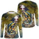 Maxcorners Walleye Fishing Scales Camo American Flag Faith patriotic Custom UV protection long sleeves shirts LM0607