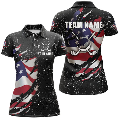 Max Corners American Flag Black Grunge Pattern Customized Name 3D Golf Polo Shirt For Women