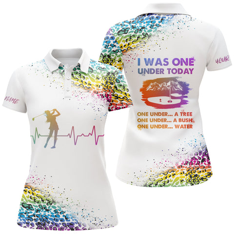 Max Corners I Was One Under Today Custom Rainbow Neon Leopard White Customized Name 3D Golf Polo Shirt For Women