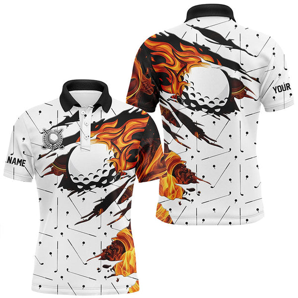 Maxcorners White Golf Camo Men golf polo shirts custom flame golf ball fire golf outfit for men, golfer gifts