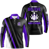 Maxcorners Purple & black Mens bowling shirts Custom you won't believe what I can do with 2 fingers and a thumb