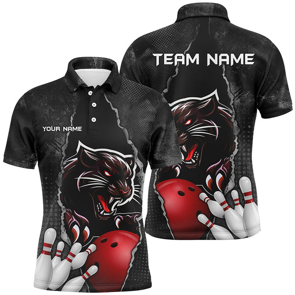 Maxcorners Black grunge pattern Custom Men Bowling Polo, Quarter Zip Shirt Panther Bowling Team Jerseys Outfits