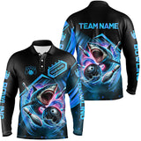 Maxcorners Personalized Black and Blue Angry Shark Bowling shirt for Men Custom Team's Name Bowler