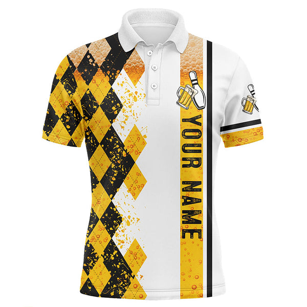 Maxcorners Funny Black And Yellow Argyle Bowling Beer Customized Name And Team Name 3D Shirt