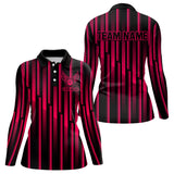 Maxcorners Black And Pink Neon Light Pattern Bowling Polo Shirt For Women Custom Team Bowling Jersey