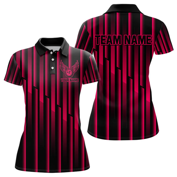 Maxcorners Black And Pink Neon Light Pattern Bowling Polo Shirt For Women Custom Team Bowling Jersey