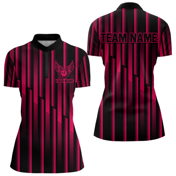 Maxcorners Black And Pink Neon Light Pattern Bowling Polo Shirt For Women Custom Team Bowling Jersey