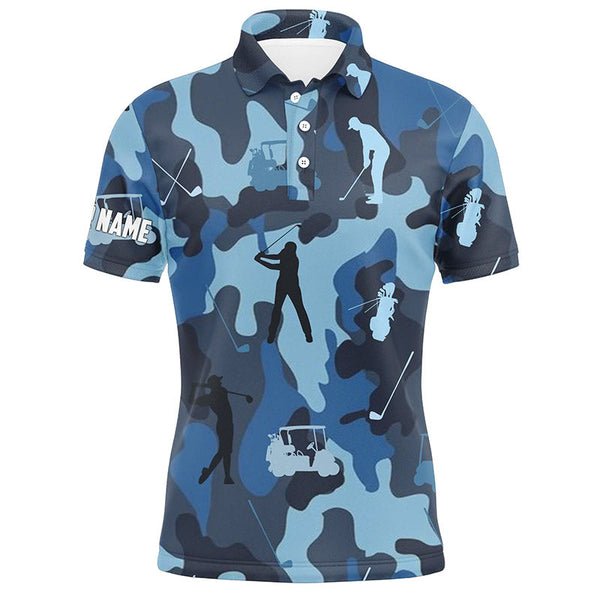 MaxCorners Golfs Blue Camo Customized Name 3D Polo Shirt For Men