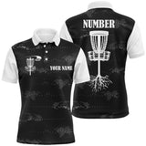 Maxcorners Black and white Mens disc golf polo shirts custom disc golf basket, personalized disc golf gifts MT0510