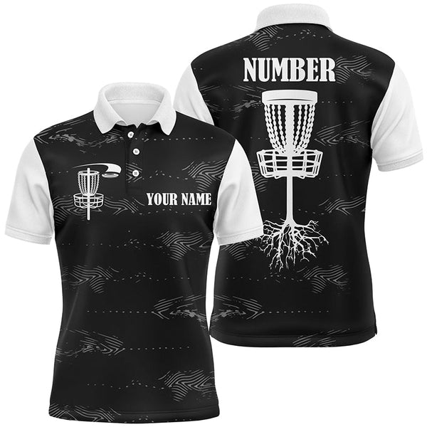 Maxcorners Black and white Mens disc golf polo shirts custom disc golf basket, personalized disc golf gifts MT0510