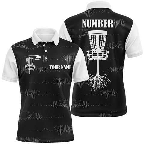 Maxcorners Black and white Mens disc golf polo shirts custom disc golf basket, personalized disc golf gifts MT0510