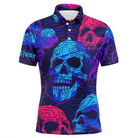 MaxCorners Golfs Colorful Gradient Skull Pattern Customized Name 3D Polo Shirt For Men