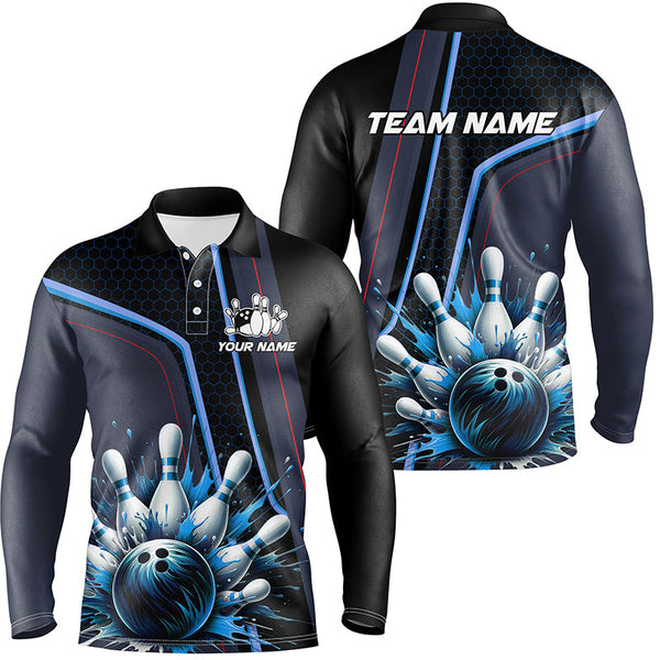 Maxcorners Personalized Bowling shirt for Men Custom Team's Name Bowling League Jersey, Gift For Bowlers | Blue