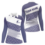 Maxcorners Purple And White Camo Bowling Polo, Quarter Zip Shirt For Women Custom Bowling Team Jersey Outfit
