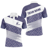 Maxcorners Purple And White Camo Bowling Polo, Quarter Zip Shirt For Men Custom Bowling Team Jersey Bowler Outfit