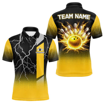 Maxcorners Personalized black and yellow bowling shirt for men lightning thunder custom bowling gifts for men LM0101
