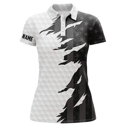 MaxcornersPersonalized Womens golf polos shirt custom white golf shirts black american flag ladies golf apparel