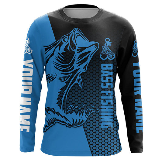 Maxcorners Largemouth Bass fishing UV protection Custom Long sleeve Fishing shirts, Blue Bass tournament jerseys LM0201