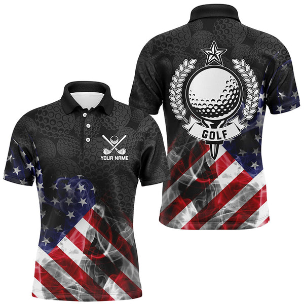 Maxcorners Golf Smoke American Flag Black Camo Customized Name, Team Name 3D Polo Shirt Unisex