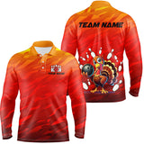 Maxcorners Custom Funny Turkey Bowling Shirts, Orange Camo Thanksgiving Bowling Shirt Team Uniform