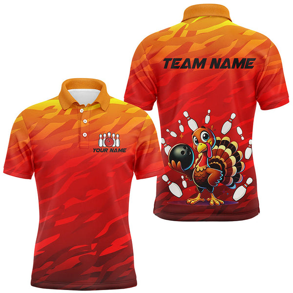 Maxcorners Custom Funny Turkey Bowling Shirts, Orange Camo Thanksgiving Bowling Shirt Team Uniform