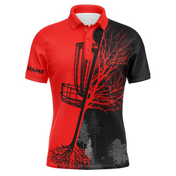 Maxcorners Mens disc golf polo shirt custom name black and red disc golf basket, personalized disc golf shirts MT0510