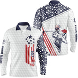 Maxcorner Customized Name White American Flag Golf 3D Polo Shirt