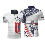 Maxcorner Customized Name White American Flag Golf 3D Polo Shirt