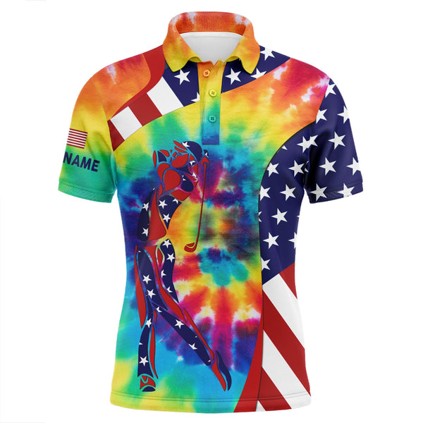 Maxcorner Customized Name American Flag Patriot Golf Tie Dye 3D Polo Shirt