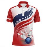 Maxcorners American Flag Bowling Ball And Pins Customized Name 3D Shirt