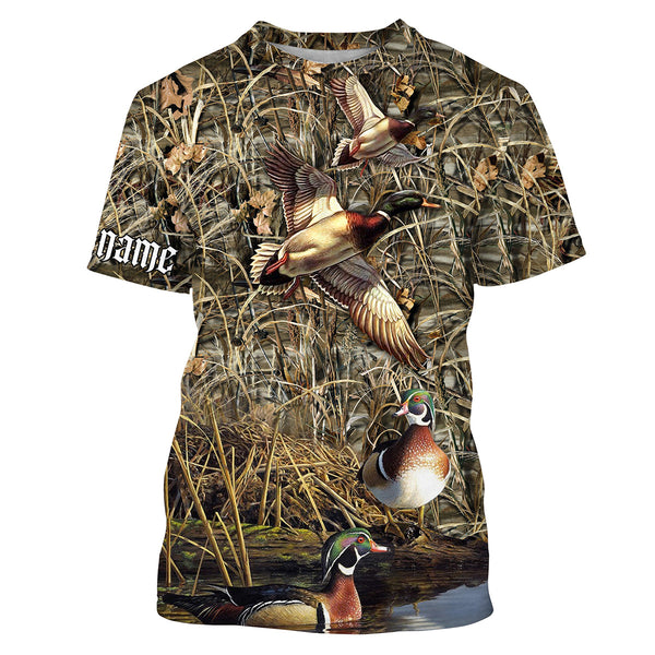 Maxcorners Duck Hunting Waterfowl Camo Customize Name 3D Shirts