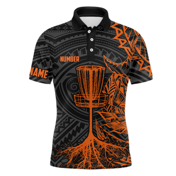 Maxcorners Orange tribal Mens disc golf polo shirt custom black disc golf basket jersey team mens disc golf shirt MT0510