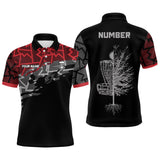 Maxcorners Red camo abstract pattern black Mens disc golf polo shirts custom disc golf clothing MT0510