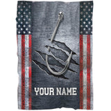 Maxcorners Personalized American flag fish hook Fishing Blanket, Gifts For Fisherman