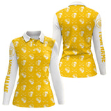 Maxcorners Yellow and white golf pattern Mens Golf polo shirts custom name golf beer outfit men golf clothes