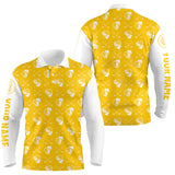Maxcorners Yellow and white golf pattern Mens Golf polo shirts custom name golf beer outfit men golf clothes