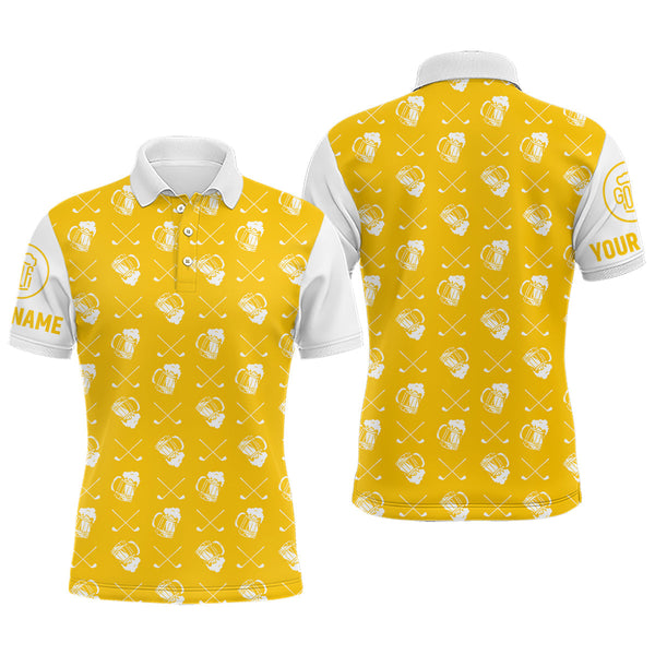Maxcorners Yellow and white golf pattern Mens Golf polo shirts custom name golf beer outfit men golf clothes