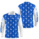 Maxcorners Blue and white golf pattern Mens Golf polo shirts custom name golf beer outfit men golf clothes
