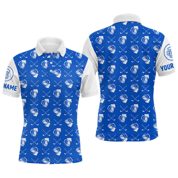 Maxcorners Blue and white golf pattern Mens Golf polo shirts custom name golf beer outfit men golf clothes