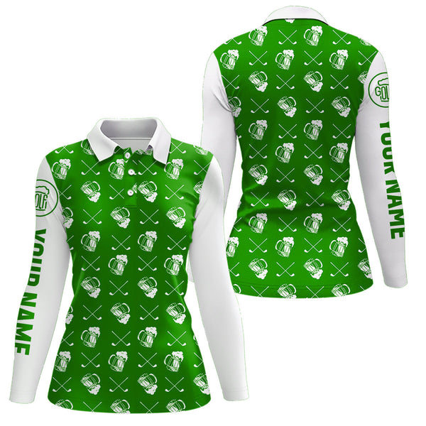 Maxcorners Green and white golf pattern Mens Golf polo shirts custom name golf beer outfit men golf