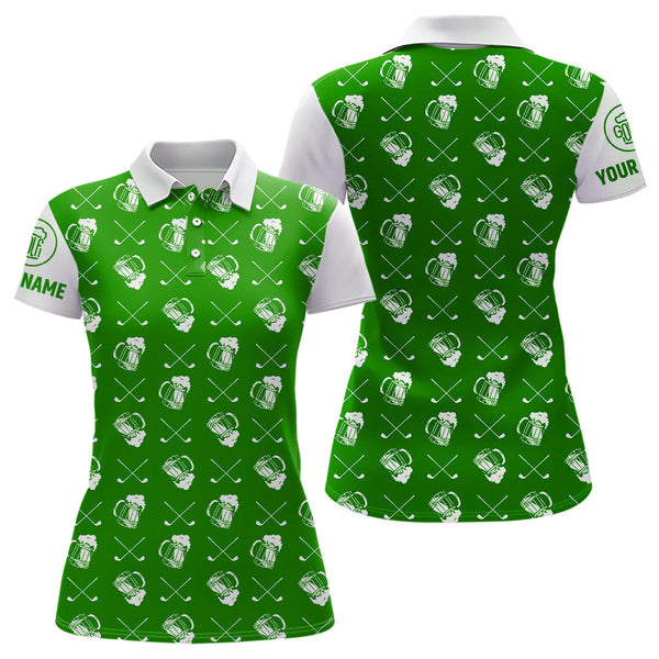 Maxcorners Green and white golf pattern Mens Golf polo shirts custom name golf beer outfit men golf