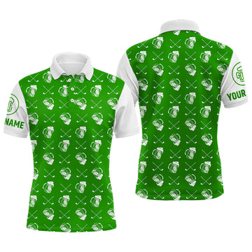 Maxcorners Green and white golf pattern Mens Golf polo shirts custom name golf beer outfit men golf