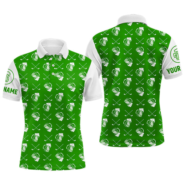 Maxcorners Green and white golf pattern Mens Golf polo shirts custom name golf beer outfit men golf