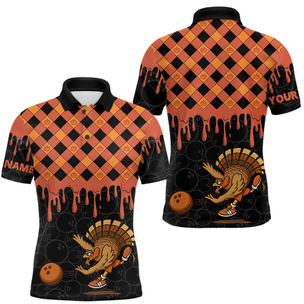 Maxcorners Funny Bowling Turkey Thanksgiving Mens Bowling Shirt Orange Pumpkin Custom Team Bowling Jersey LM0910