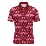 Maxcorners Pink Flamingo Christmas Pattern Men golf polo shirt custom Christmas gifts for team golfer