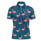 Maxcorners Pink Flamingo Christmas Blue Pattern Men golf polo shirt custom Christmas gifts for team golfer