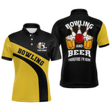 Maxcorners Bowling Black And Yellow And Beer Therefore I'M Here Customized Name 3D Polo Shirt