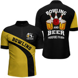 Maxcorners Bowling Black And Yellow And Beer Therefore I'M Here Customized Name 3D Polo Shirt