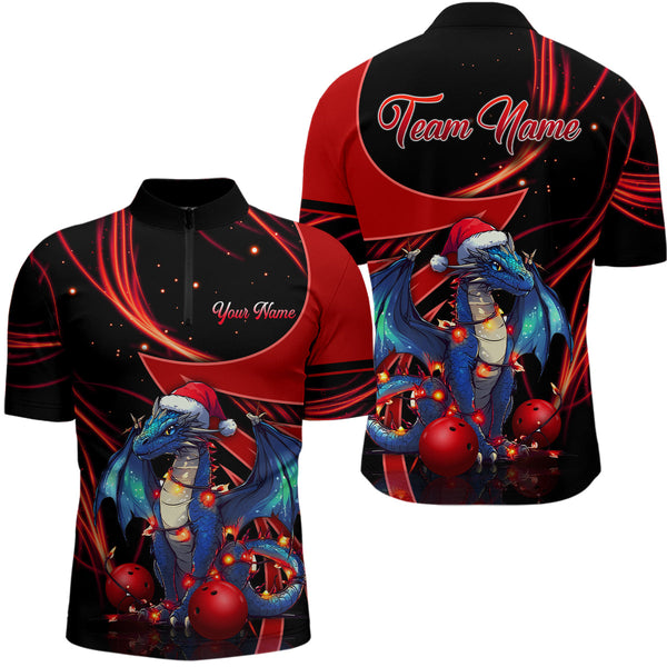 Maxcorners Black And Red Dragon Christmas Bowling Jersey Customized Name, Team Name 3D Shirt