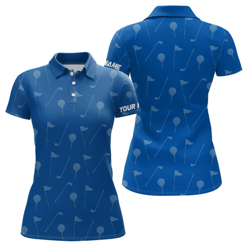 Max Corners Blue Golf Pattern Customized Name 3D Golf Polo Shirt For Women